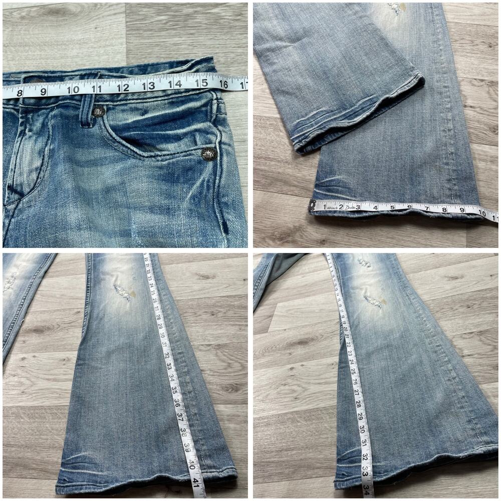 🔥Y2K Rerock Express Flare Bootcut Jeans Low Rise Rhinestone Stretch Distress - Picture 11 of 15